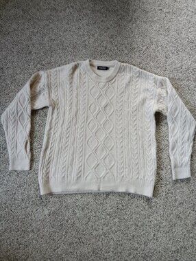Vamtac Cream Cable Knit Soft Sweater Dark Academia Old Money Men's M Preppy